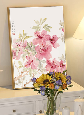 新品中国风海棠牡丹花卉数字油画diy填充色手Q工新中式玫瑰丙烯装