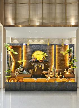 新中式水幕墙假山流水屏风隔断酒店庭院大型景观流水鱼池装饰摆件