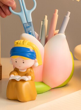 速发创意可生戴珍珠耳环少笔筒摆件办实桌面公用装饰送爱生日礼物