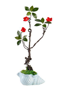 新品中式仿真干花盆景摆r件套装小植物客厅桌面装饰假花松树陶瓷