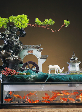 极速中式流水摆件鱼缸喷泉陶瓷办公室桌面L小高山流水景观招财开