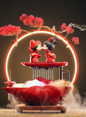 极速流水喷泉摆件结婚礼物创意送新人一对相亲相爱U家用客厅婚房