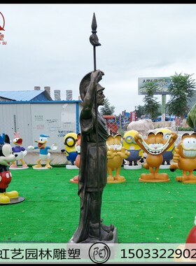 新品玻璃钢古代士兵o雕塑带刀侍卫仿铜雕塑庭院摆酒店罗马仕武士