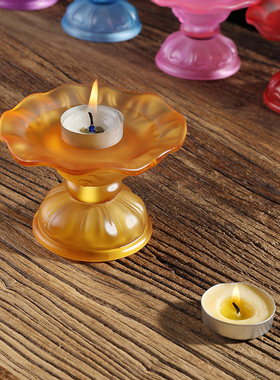 极速琉璃莲花酥油灯座家用供w佛灯佛堂供奉莲花灯底座长明灯菩萨