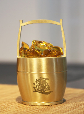 新品纯黄铜一桶金江山q水桶招财进宝客厅书房办公室米缸聚宝盆家