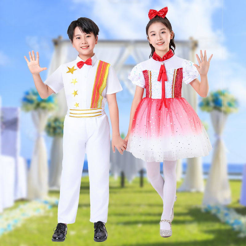 祖国有我儿童合唱演出服学生诗歌朗诵十一表演服女童蓬蓬裙舞蹈服 - 图0