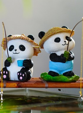 新品鱼缸c水族箱造景熊猫钓鱼翁庭院流水鱼池假山乌龟缸微景观装