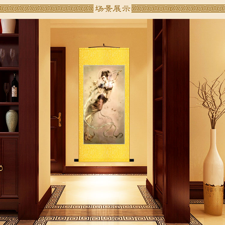 极速敦煌飞天图画像m 仙女卷轴挂画 中式复古油画风格装饰画可定 - 图3