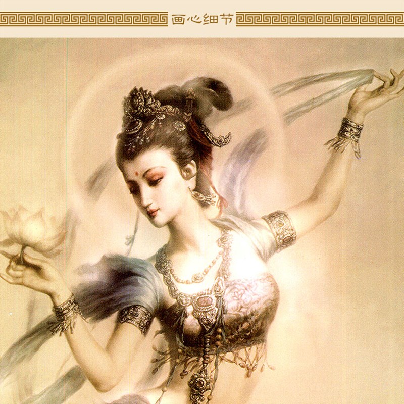 极速敦煌飞天图画像m 仙女卷轴挂画 中式复古油画风格装饰画可定 - 图2