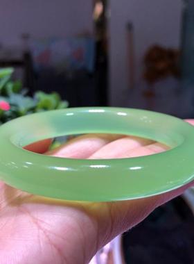 极速手镯玉髓女款条圆玛瑙冰种绿B天然镯子镯果绿色色青直播巴西