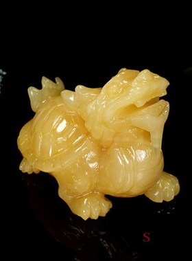 极速天然黄玉龙龟j摆件一对客厅办公桌家居装饰书柜酒柜玄关手工