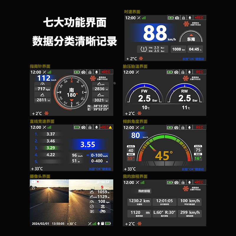 HFK摩托车行车记录仪HM702/603高清防水前后双镜头智能车机导航仪-图2