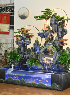 大型假山瀑布循环流水摆件生财风水鱼缸室内景观造景户外水池喷泉