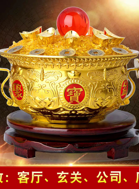 聚宝盆摆件纯铜米缸招财聚财黄铜元宝莲花存钱罐店铺W开业家用专