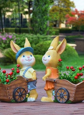 户外花园庭院装饰别墅花盆园林景观雕塑卡通兔子花T缸阳台创意摆