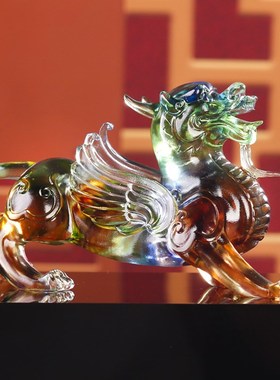 速发琉璃貔佛一对桌面摆件飞天貔貅家居送悦貅艺纯手工工艺品礼品