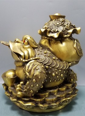 速发纯铜招财金蟾摆件四方进财铜居蜍装饰蟾家店铺公司摆艺礼品摆