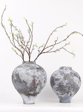 新中式宅寂风粗陶花器样板间售楼处家居客厅玄关软装花瓶装饰摆放