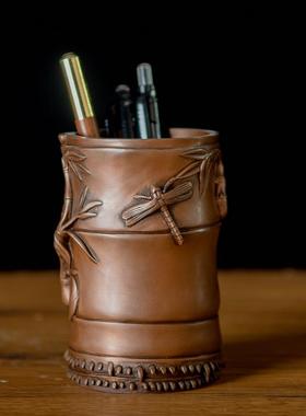 紫铜笔筒摆件书房桌面收纳装饰品教师节礼物高端商务礼品文房用品