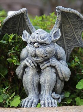花园杂货庭院小摆件树脂小怪兽恶魔石像鬼雕塑创意园艺装饰品摆件
