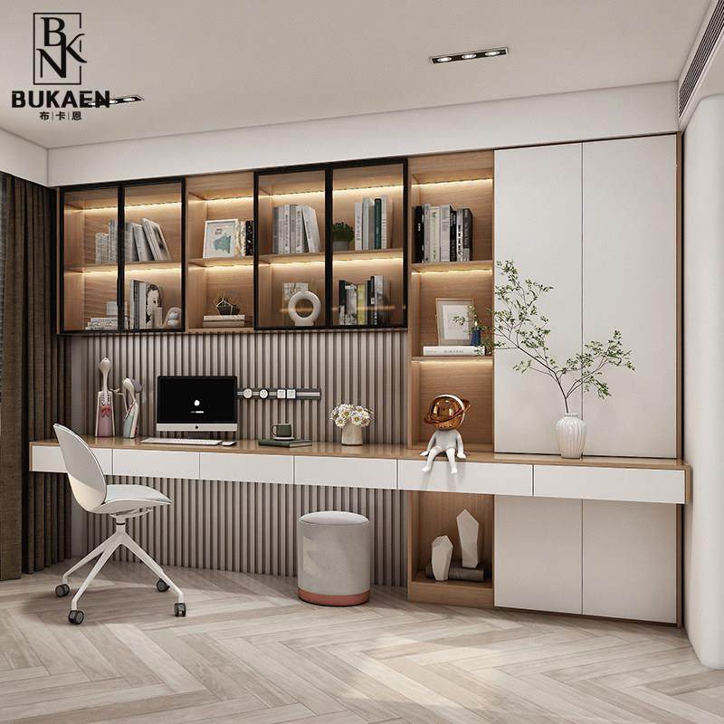 福人现代简约双人书桌书架一体组合柜学习桌学生家玻璃门书柜定制,淘宝优惠券,粉丝福利购,淘宝优惠卷