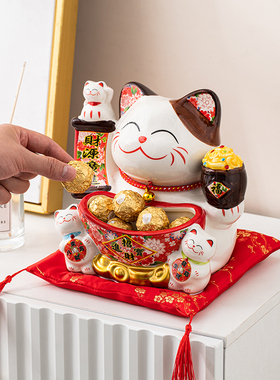 速发招财猫收乔摆件入户玄门进关柜置物架装饰品纳迁新居搬家礼物