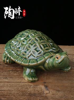 金 钱龟长寿 石湾陶瓷公仔装饰品水缸假山工艺品贺寿礼品摆件包邮
