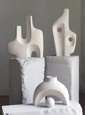 新品装饰推荐粗陶几m何摆件现代简约家居客厅售楼样板间陶瓷艺术