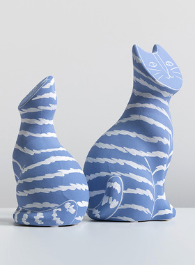 极速装饰推荐蓝色平脸猫摆件北欧简约创J意家居酒店样板房客厅餐