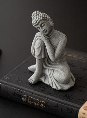 速发青砂石禅意创意装景观鱼缸造景佛像摆件花卉盆景客厅佛陀茶宠