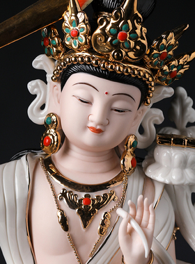 新品西藏文殊师利菩萨q像藏传密宗佛像供奉家用陶瓷摆件德化白瓷