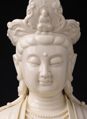 新品陶瓷18g吋古莲座观音菩萨仿古瓷大师周金田观世音像娑婆三圣