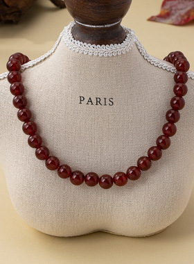 新年红色本命年新中式国风红玛瑙项链串珠感颈链锁骨链