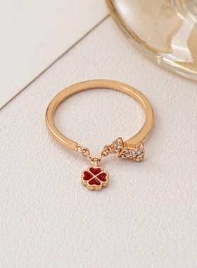 玫瑰金珐琅爱心小狗戒指可调节时尚开口甜美满钻高级百搭精致手饰