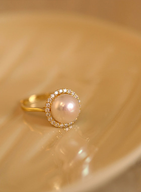 天然淡水珍珠戒指女轻奢小众感食指开口可调节不掉色指环