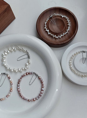 磁吸扣防丢链巴洛克异形淡水珍珠手链女多巴胺糖果色淡水珍珠手串