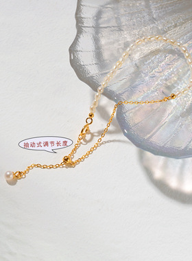 天然淡水珍珠手链女生小众韩国手串小清新巴洛克精致米珠手饰