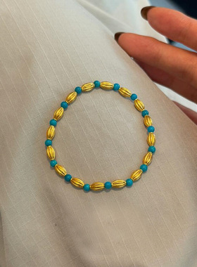 复古绿松石古法沙金小米珠手链轻奢感手串女小众串珠手饰