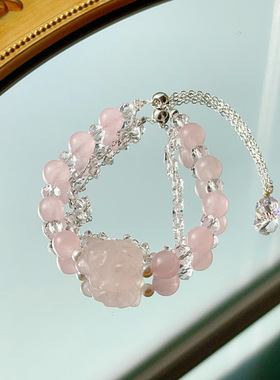 天然粉水晶双层手链女轻奢小众精致九尾狐粉晶手串送女友闺蜜礼物
