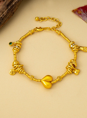 新中式古法沙金多元素盘缠锤纹手链男女款镀真金腰缠万贯手绳手串