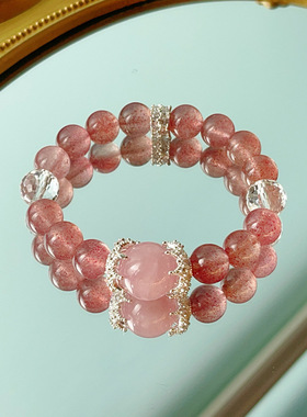 2026新品天然草莓晶粉水晶手链气质diy新品上新天然水晶手链手串