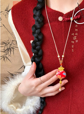 「锦囊妙计」红色锦囊流苏宋锦项链女款新中式国风汉服毛衣链配饰