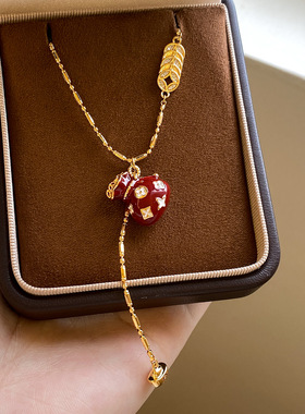 秋冬红色福袋五帝钱币项链女复古感轻奢毛衣链小众气质配饰品