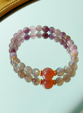 紫钛幽灵水晶串珠月光石盐源玛瑙手链小众新款手串感国风闺蜜