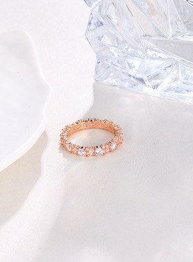 玫瑰金色满天星满锆石轻奢风闭口指环戒指女士小众高级感食指戒