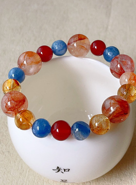 天然蓝晶石黄胶花多宝水晶手串时尚气质百搭女款手饰饰品