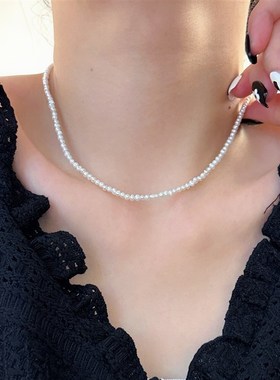 极速天然b淡水珍珠项炼 法式宫廷风椭圆黑玛瑙项链精致百搭复古锁