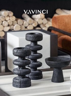 新品新品黑色圆i形碳化木瓶摆件简约现代茶几电视柜客厅玄关果盘