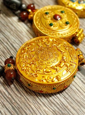 极速尼泊尔工艺嘎乌盒吊坠藏传佛珠饰K品佛心彩绘用品随身佛盒