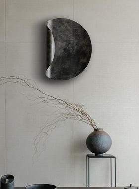 极速新中式圆形无线墙饰家居客厅走廊样板间挂P饰焦灰色创意装饰